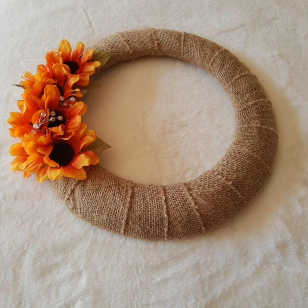 Rustic Burlap Orange and iridescent decorations  Wreath